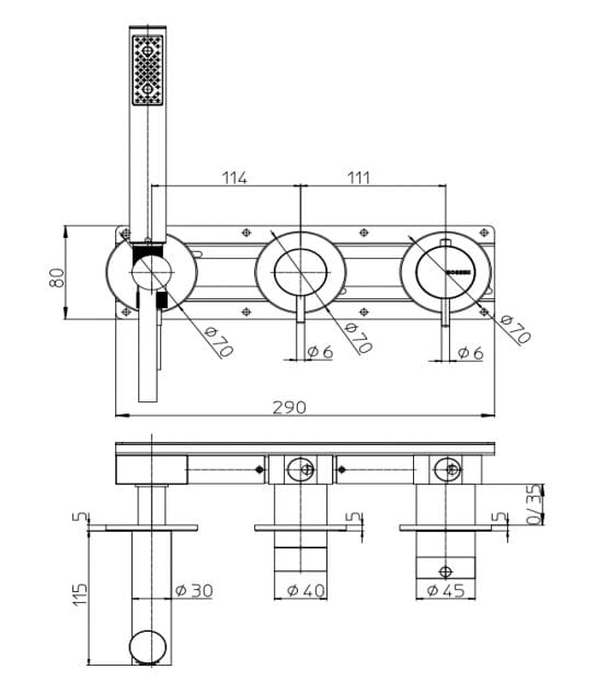 Нержавеющая сталь 3 отверстия термостатический смеситель для душа Bossini NOBU-Inox AISI 316L ARCH-00059929 - Вид №2