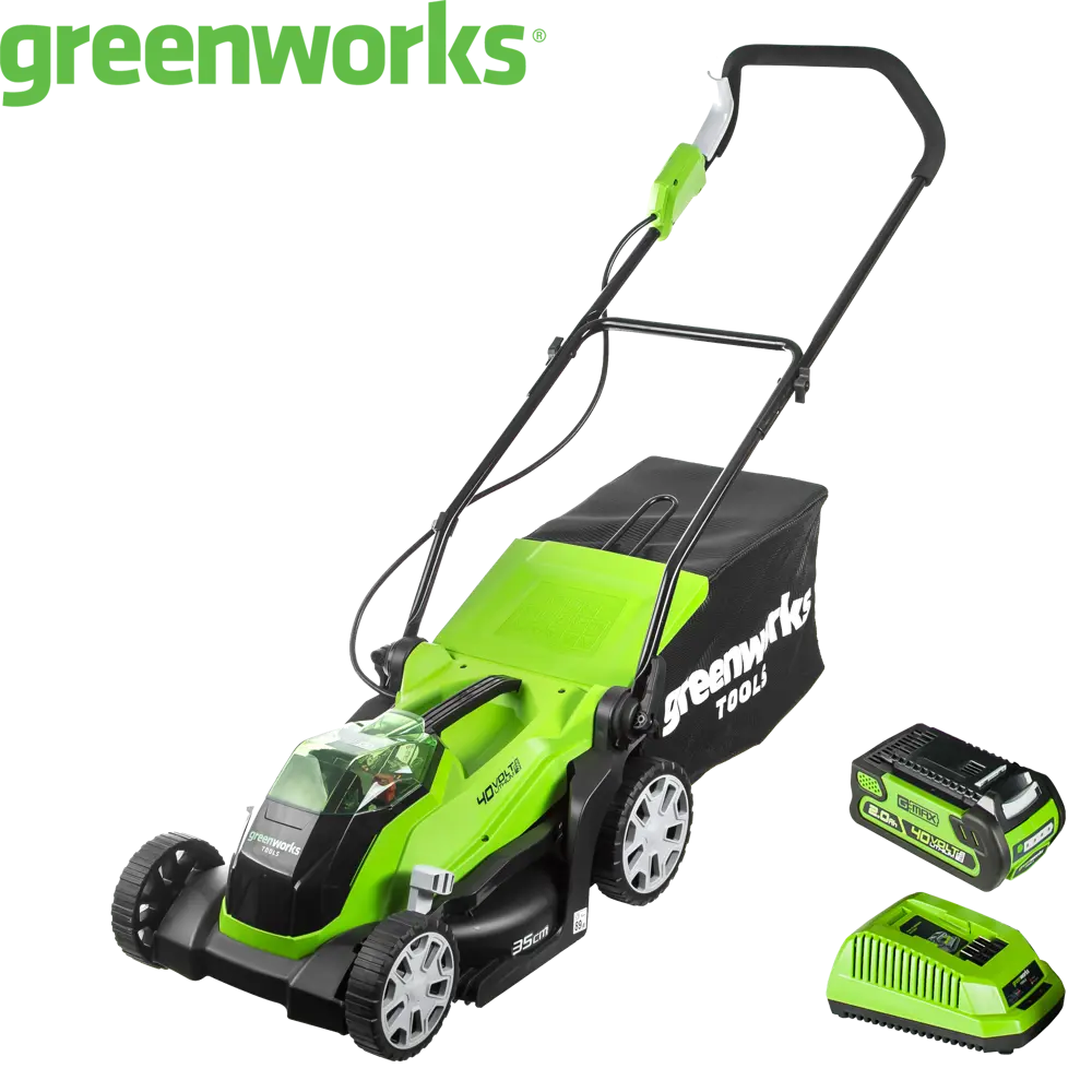 Газонокосилка аккумуляторная GreenWorks 2501907UA 40 В 35 см 1x2 Ач АКБ и ЗУ входит в комплект 80172924 STLM-2153947 
