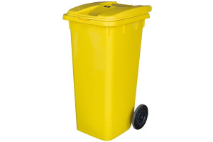 17526174 Прямоугольный мусорный бак 120 л на колесах пластик желтый 1/3 ПЛ-BO997y BORA