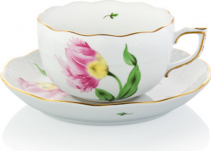 1051705 Herend Чашка чайная с блюдцем 200мл "Китти" (розовая) Фарфор