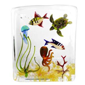 4229 ORIGINALMURANOGLASS Скульптура Аквариум с тропическими рыбками - муранское стекло OMG 20 см