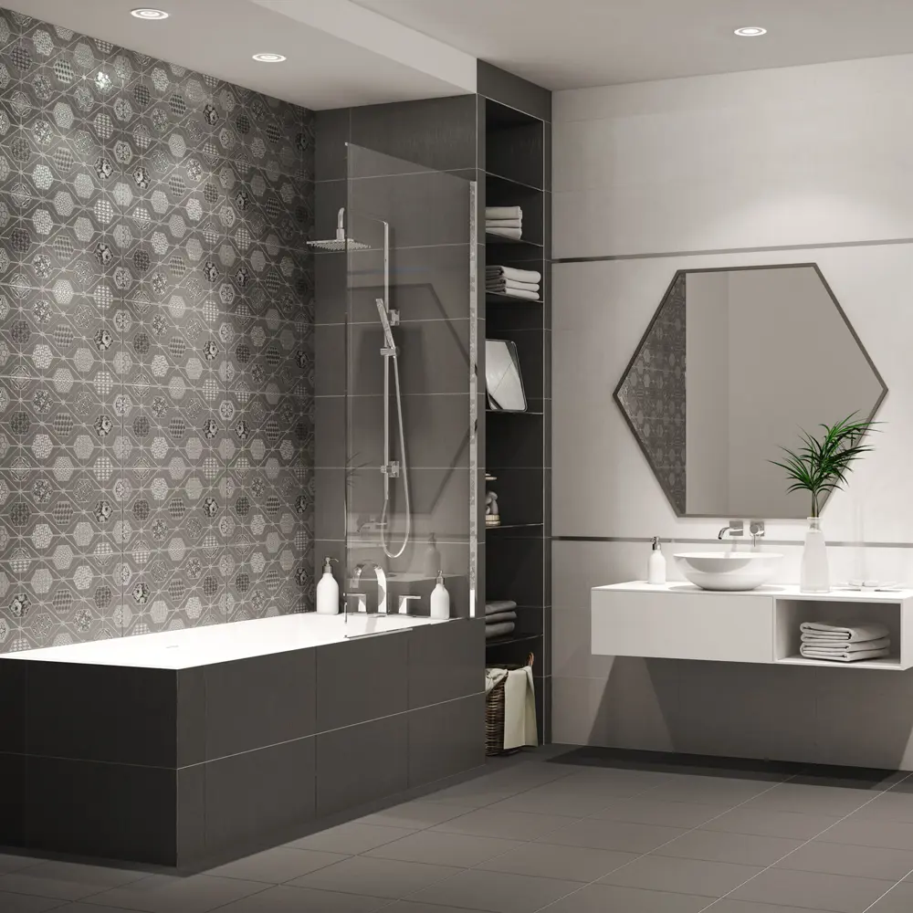 Декор настенный Azori Devore Geometria 31.5x63 см матовый цвет серый геометрия STLM-2108200 - Вид №4