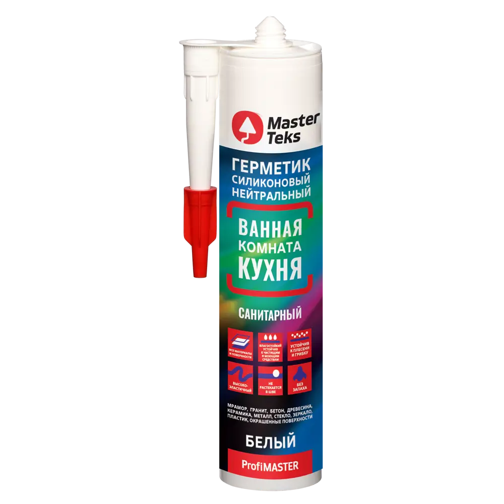 Силиконовый герметик MASTERTEKS для влажных помещений - белый 280 мл 86408725 STLM-0068821