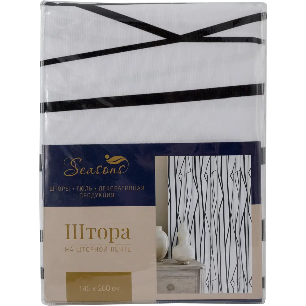 Штора на ленте «Геометрия» 140х260 см цвет бело-чёрный SEASONS STLM-2004803 - Вид №5