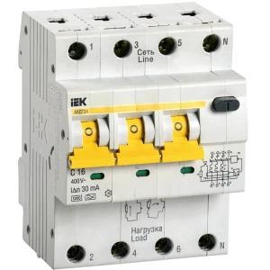 Автоматический выключатель дифференциального тока IEK АВДТ34 C16 30 мА