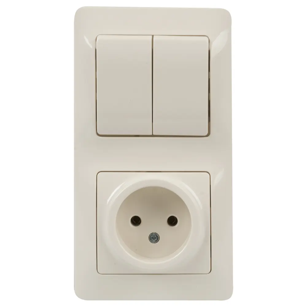 Блок выключатель с розеткой встраиваемый Schneider Electric Glossa 2 клавиши, без заземления, цвет бежевый STLM-2152544