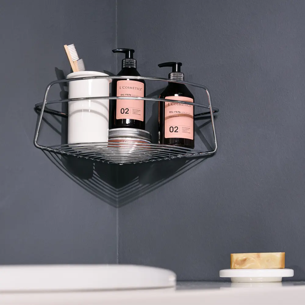 Полка для ванной ЧМЗ Модулус 502-004-01 угловая 22.5x22.5x9.8 см цвет хром STLM-2178160 - Вид №7