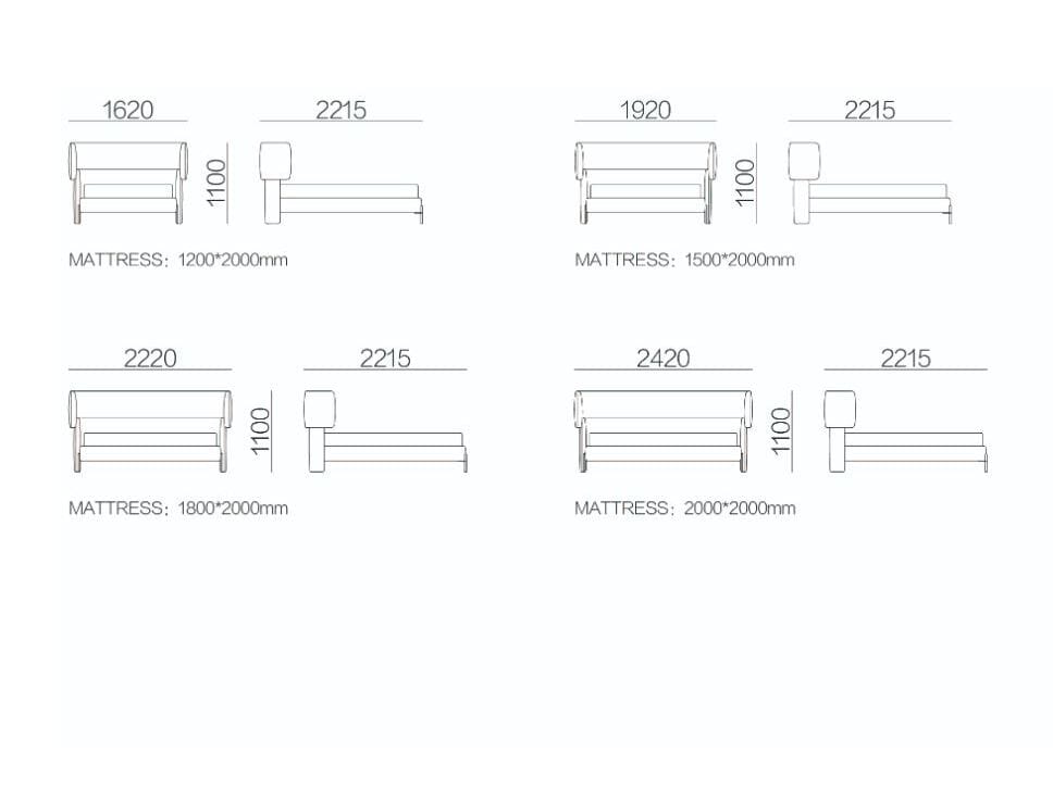 Двуспальная кровать из ткани с мягким изголовьем HC28 maison Mellow ARCH-00053378 - Вид №5