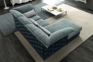 CorteZari Тафтинговый 3-местный тканевый диван с шезлонгом Zoe gold 683-sx