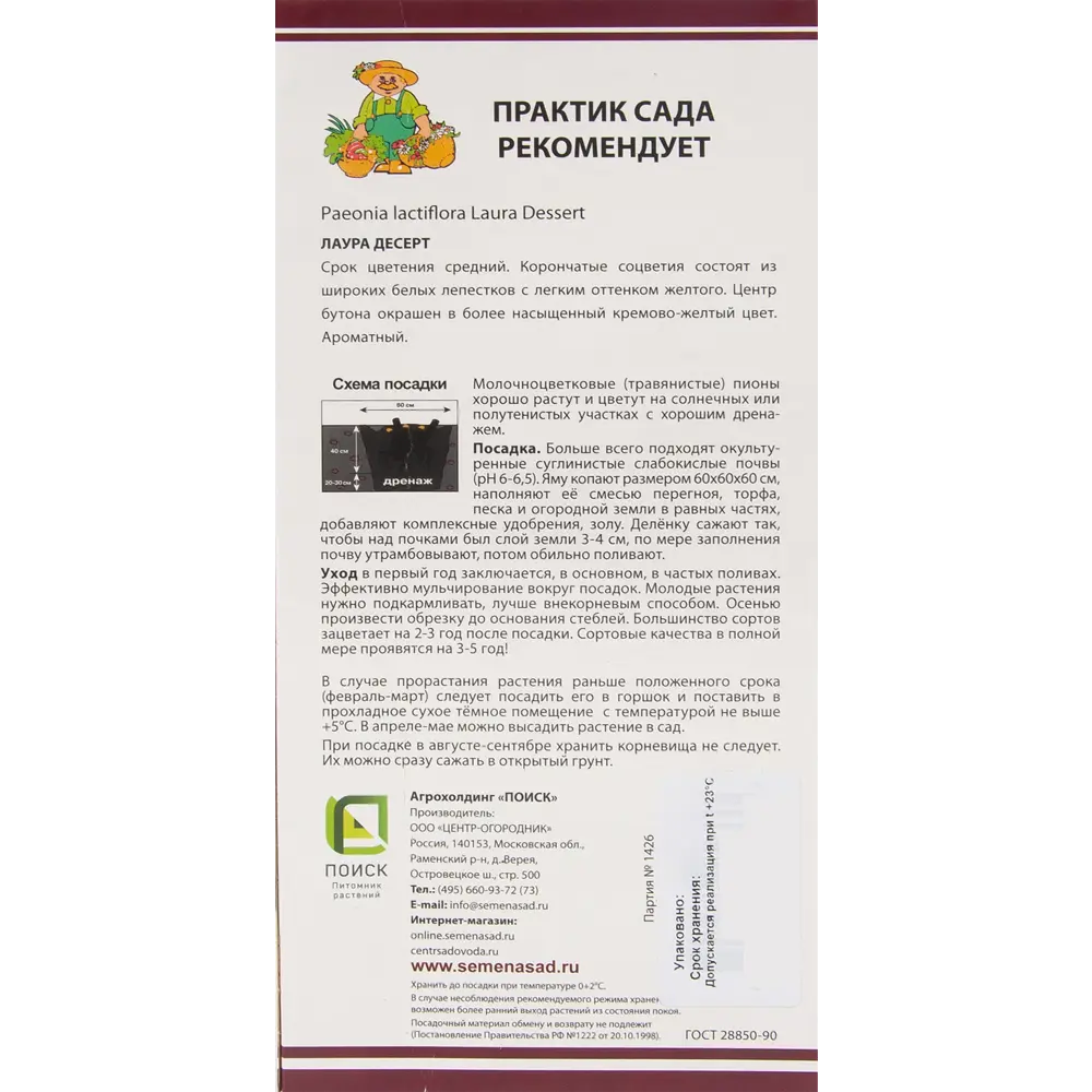 Пион молочноцветковый «Лаура Десерт», размер луковицы I Santreyd STLM-2191775 - Вид №1