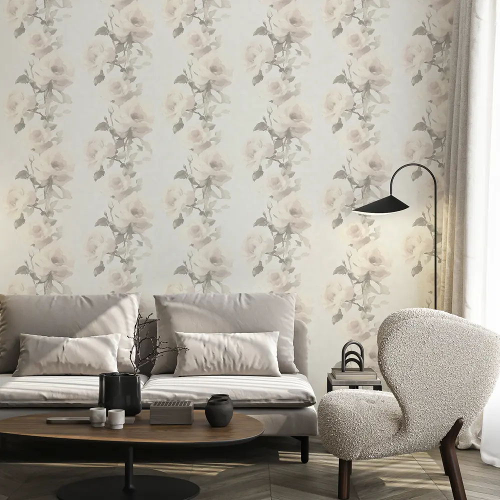 Флизелиновые обои Сильвия белые с цветочным рисунком 1.06 м 89439232 Santreyd STLM-1580458 - Вид №1