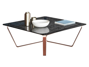 Низкий стол из стали и хрусталя