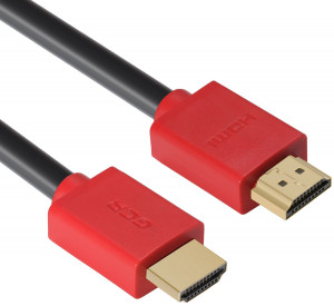 GCR-HM451-1.0m кабель 1.0m hdmi версия 2.0, hdr 4:2:2, ultra hd, 4k 60 fps 60hz/5k*30hz, 3d, audio, 18.0 гбит/с, 28/28 awg, od7.3mm, тройной экран, черный, красные коннекторы, Greenconnect