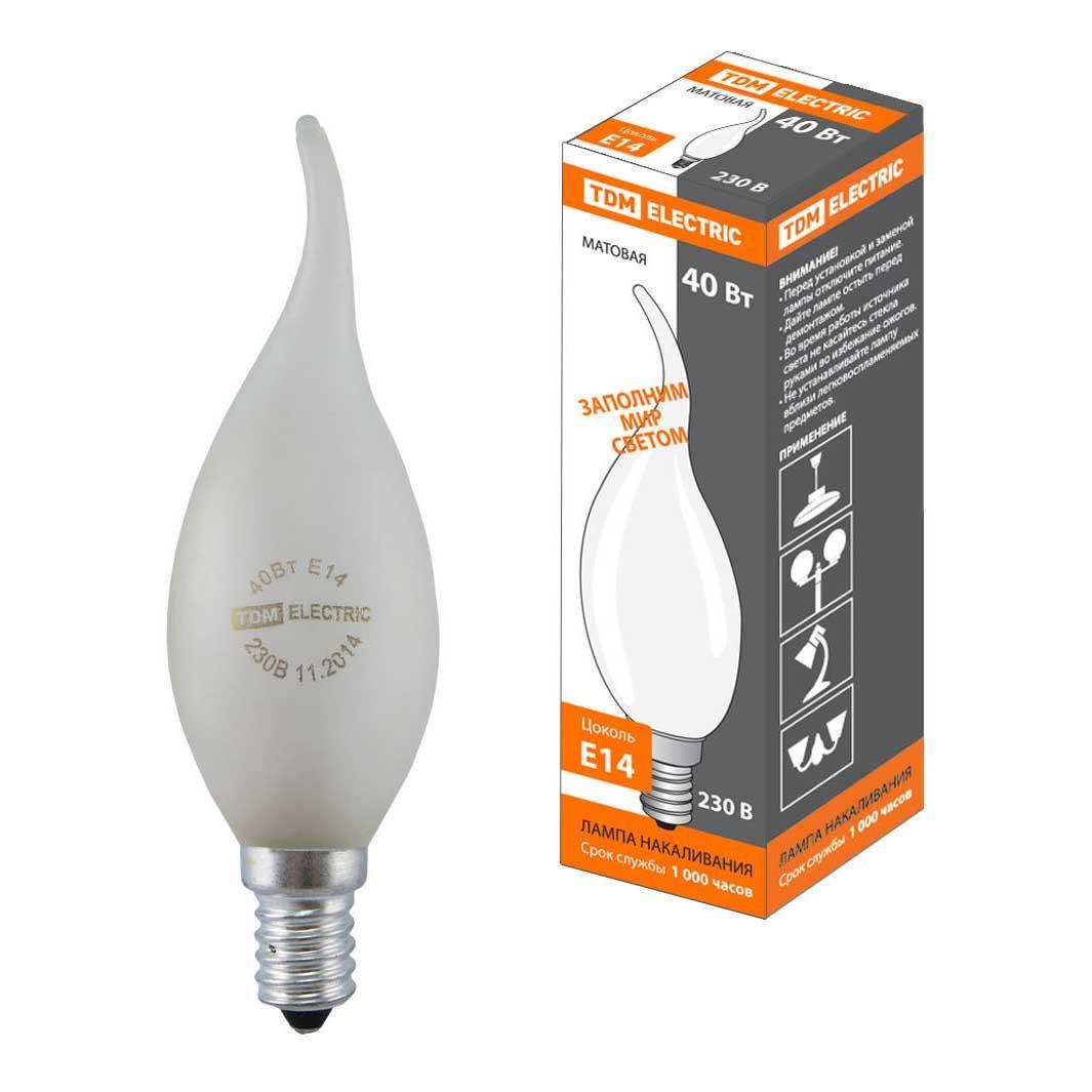 SQ0332-0023 Лампа накаливания Е14 40W матовая TDM Electric Свеча на ветру