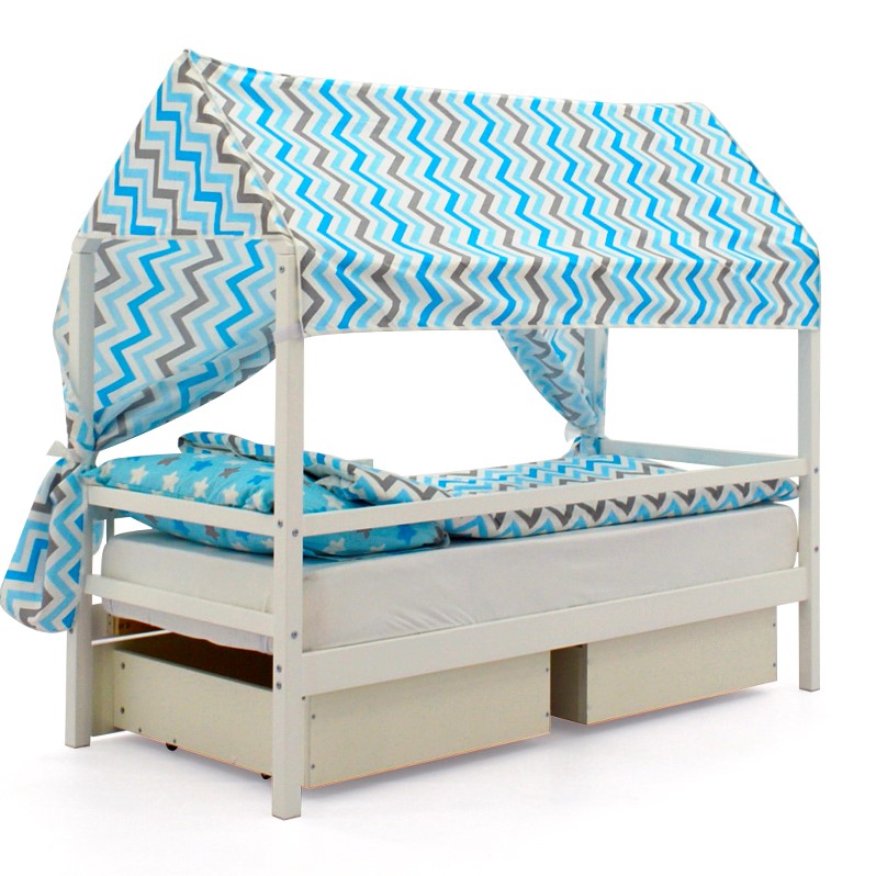 Крыша для кровати-домика текстильная Svogen зигзаги синий, голубой, графит, фон белый БЕЛЬМАРКО  00-3833101 Голубой Santreyd  - Вид №2