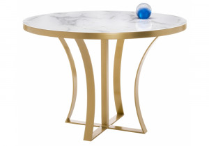 379940 Стеклянный стол Нейтон белый мрамор/золото Woodville
