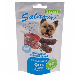 ПР0039784 Лакомство для собак Salamini Колбаски сыровяленые с бараниной пакет 40г TITBIT