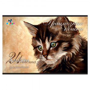 101094 Альбом для рисования "Грациозные кошки" 100 г/м2 А4 21 х 29 см на скрепке 24 л. KNY 010109_4 KANZY