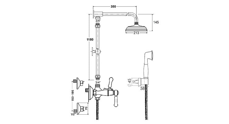 Латунная настенная душевая колонна с душем rvb 1935 WOOD ARCH-00051752 - Вид №2