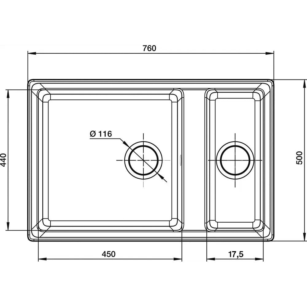 Кухонная мойка DELINIA кварцевая двухчашевая 76x50 см черная 87810902 Мойка врезная STLM-0881713 - Вид №8