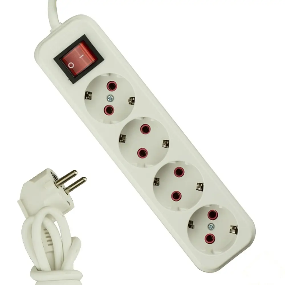 Удлинитель с заземлением Lezard 4 розетки 2 м цвет белый, выключатель STLM-2163161