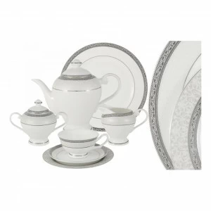 Сервиз чайный фарфоровый белый с серым на 12 персон, 40 предметов "Бостон" ANNA LAFARG EMILY БОСТОН 00-3946877 Белый;серый