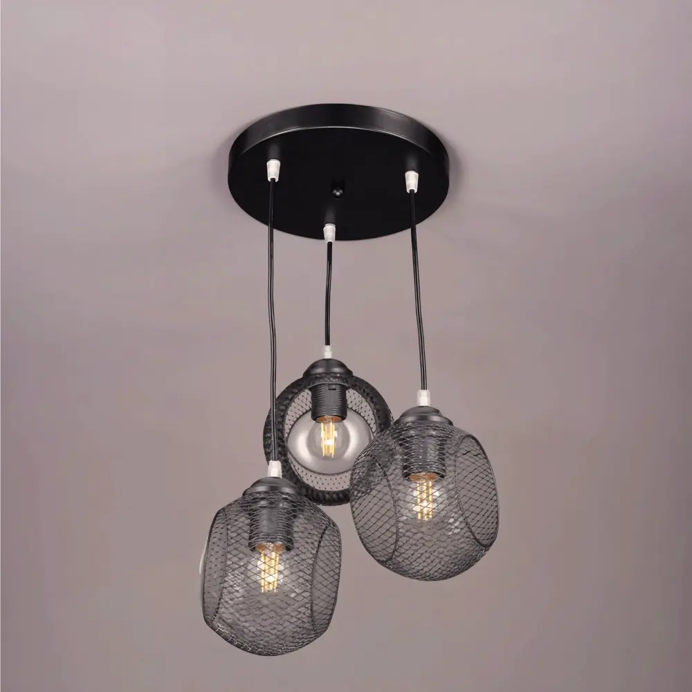 Светильник подвесной Эйр РС21386 3 лампы 10 м² цвет черный РОССВЕТ STLM-2107330