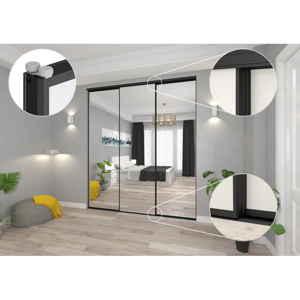 Дверь-купе KONSENSA 225.5x60.4 см с зеркалом профиль черный узкий STLM-2141925 - Вид №11