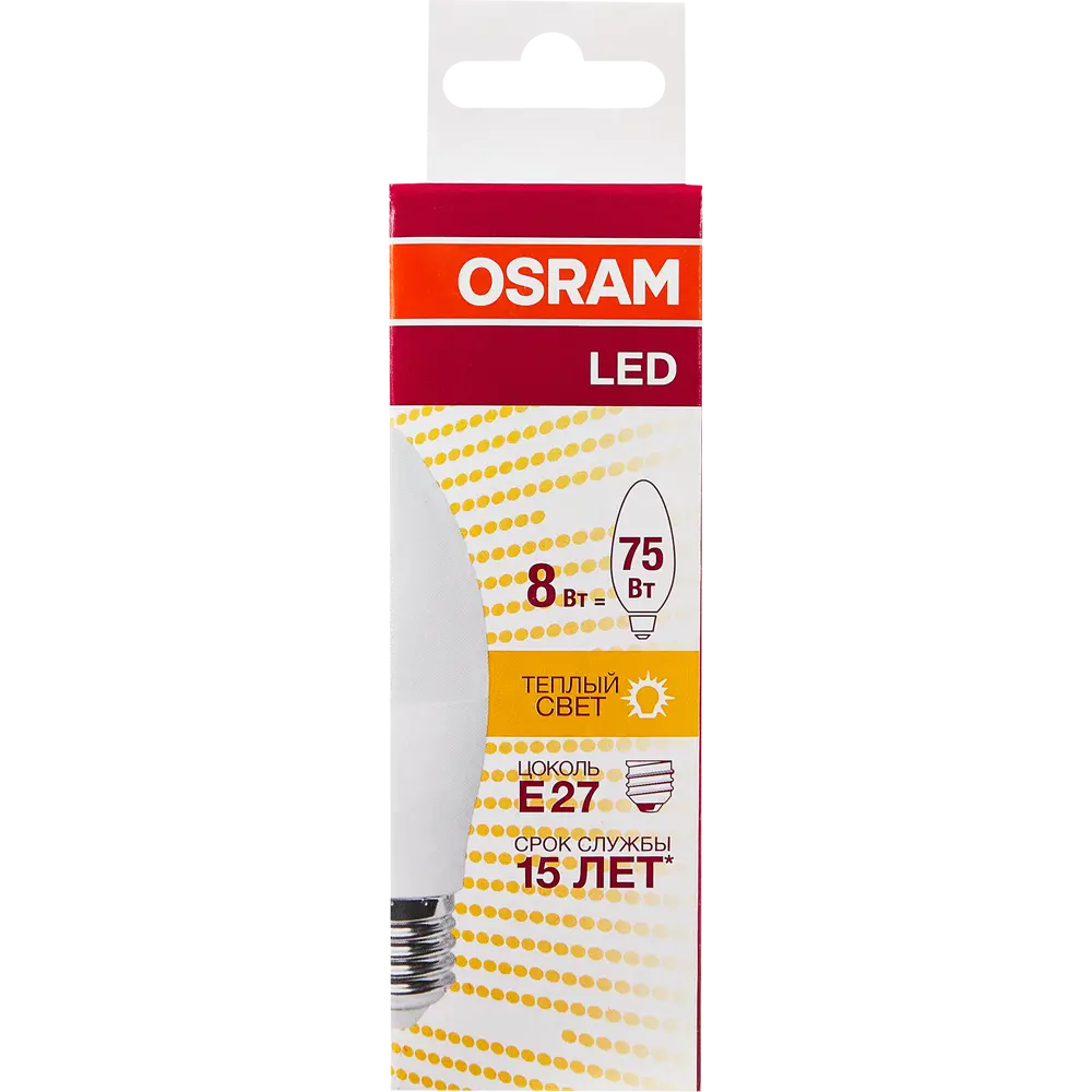 Лампа светодиодная Osram E27 220 В 8 Вт свеча 806 лм тёплый белый свет 82056868 STLM-2070886  - Вид №5