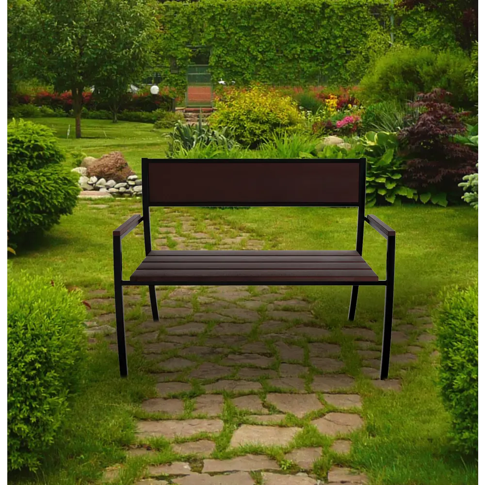 Скамья садовая разборная Garden 113х56х85.6 см металл/дерево темно-коричневая Santreyd STLM-2042046 - Вид №2