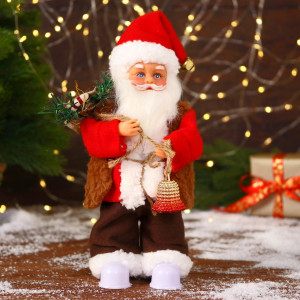 Фигура новогодняя Дед Мороз В красном тулупе с колокольчиком двигается ботинки светятся 13х28 см ЗИМНЕЕ ВОЛШЕБСТВО
