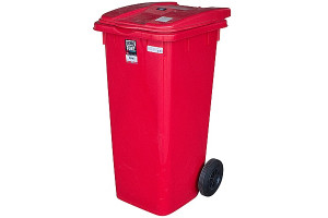 17525286 Прямоугольный мусорный бак 120 л на колесах пластик красный 1/3 ПЛ-BO997k BORA