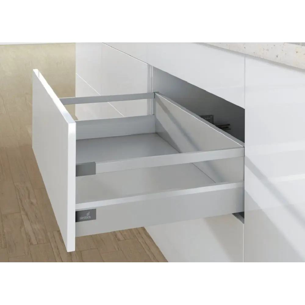 Комплект фурнитуры ящика Hettich InnoTech Atira Quadro 25 с доводчиком Silent System частичное выдвижение 470X144 мм с релингом серебристый