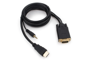 16205402 Кабель HDMI-VGA 19M/15M + 3.5Jack 1.8м черный позол.разъемы пакет A-HDMI-VGA-03-6 Cablexpert