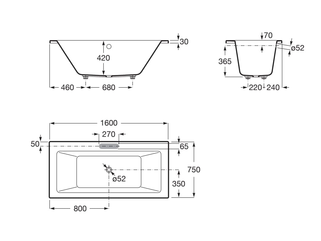 Встраиваемая акриловая прямоугольная ванна с гидромассажем Roca VYTHOS 24858 / 24860 ARCH-00013479 - Вид №4