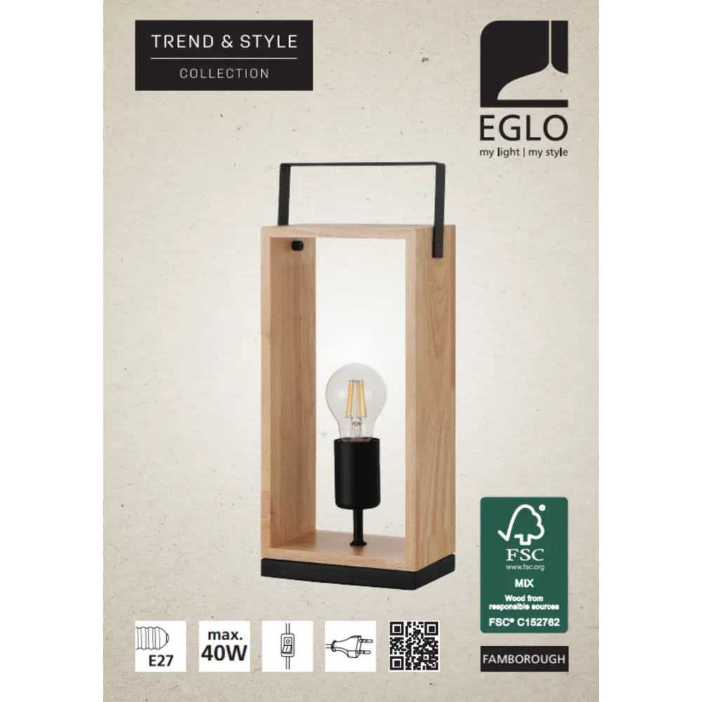 Лампа настольная Eglo Famborough 1x40 Вт, цвет черный-коричневый STLM-2203773 - Вид №2