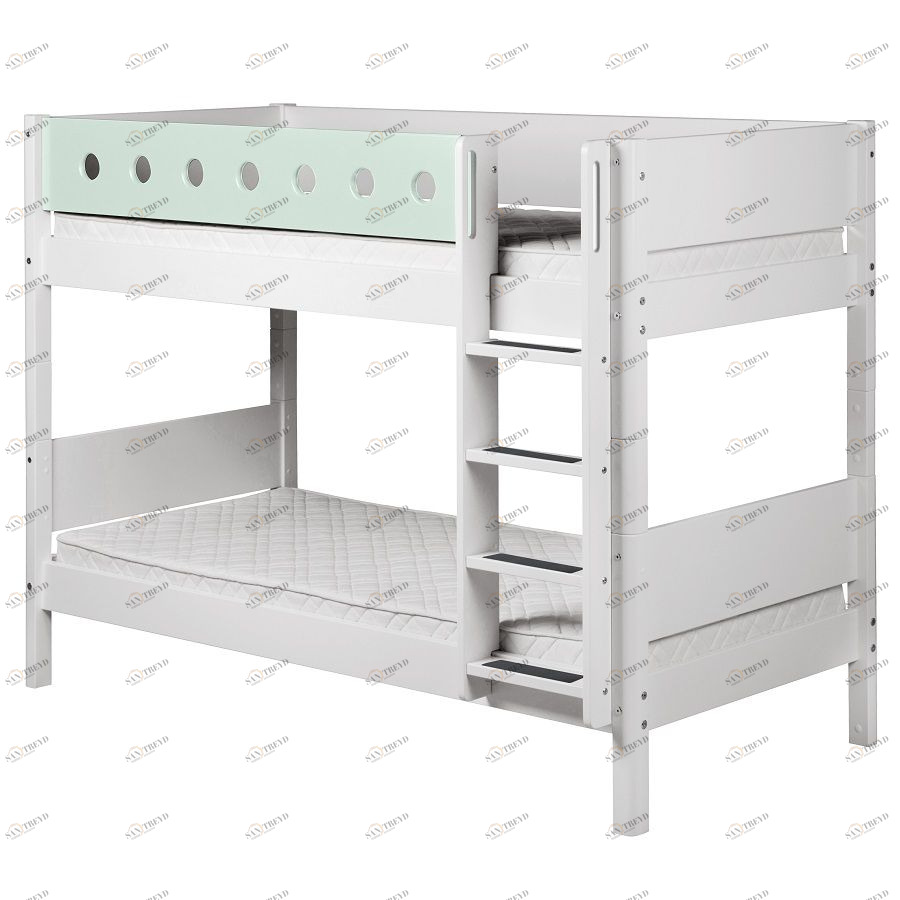 Кровать Flexa White двухъярусная с лестницей, 190 см, белая с мятным 801740619