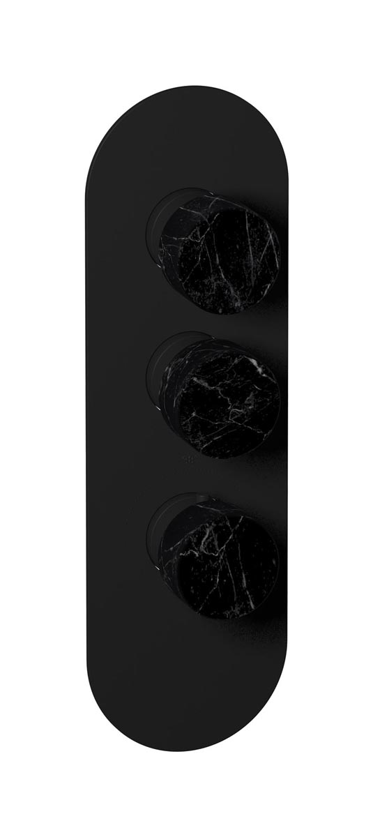 Комплект наружных частей термостата на 2 потребителей - вертикальная овальная панель с ручками Marmo WE ARE IB eua212npnmr_2 Matt Black Aqua