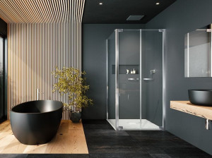 Стеклянная угловая душевая кабина с распашной дверью