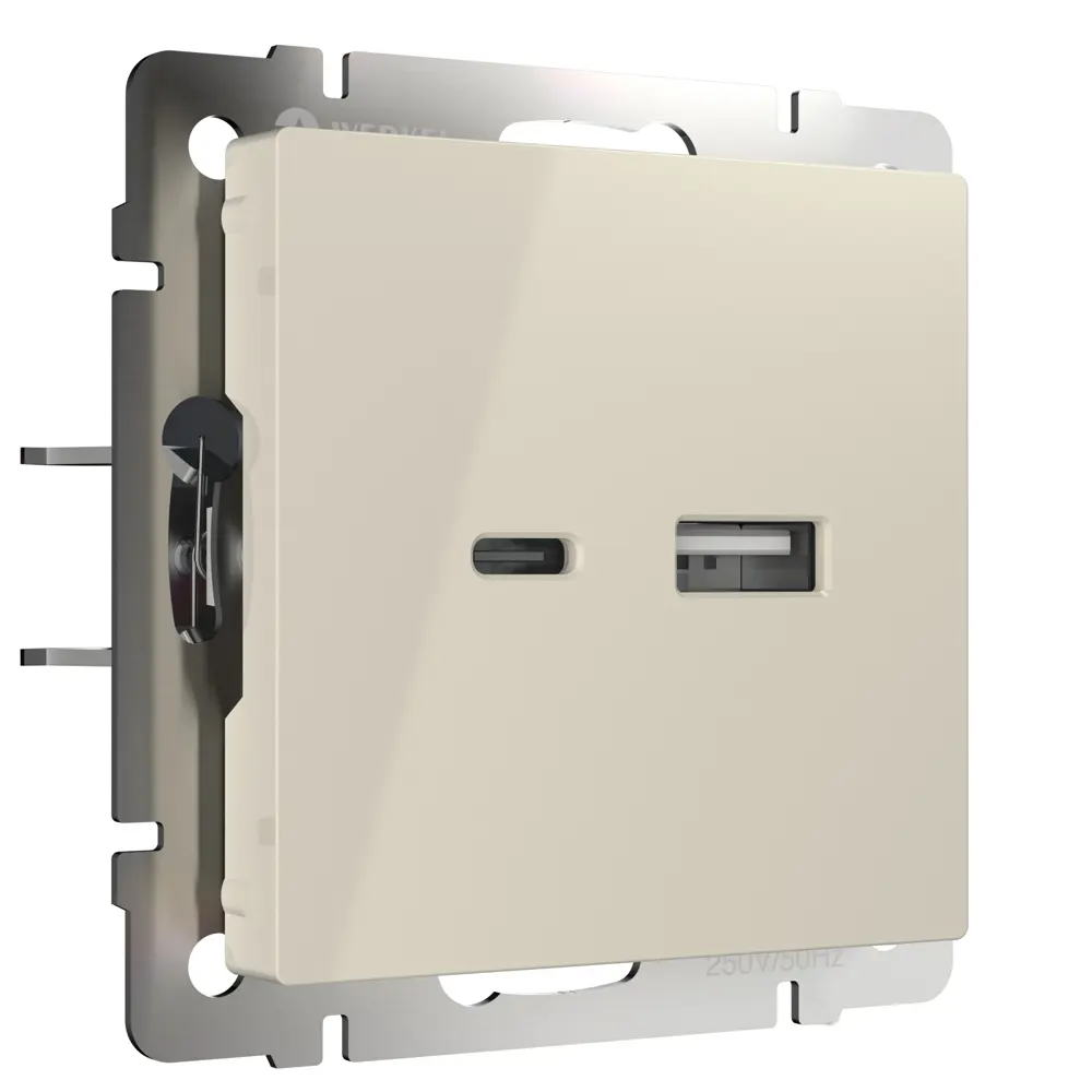 Розетка USB встраиваемая Werkel без заземления цвет слоновая кость Встраиваемые механизмы STLM-2080536