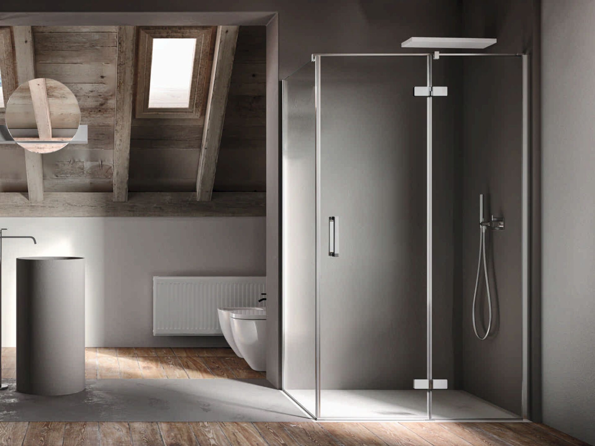 Угловая душевая кабина из хрусталя с распашной дверью RELAX шарнир ARCH-00145384 - Вид №1