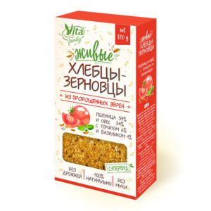 Живые хлебцы-зерновцы с томатом и базиликом ПШЕНИЦА И ОВЕС Vita 120 г