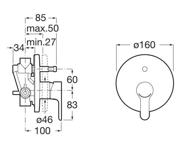 Хромированный латунный встраиваемый смеситель для душа с переключателем Roca L20 ARCH-00150804 - Вид №1