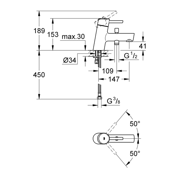 32701001 Смеситель для ванны Grohe хром  - Вид №1