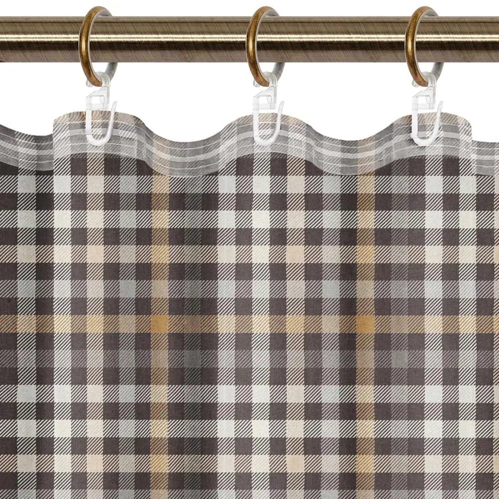 Штора на ленте для кухни Brown 145x180 см клетка цвет коричневый LINEN WAY STLM-2118559 - Вид №3