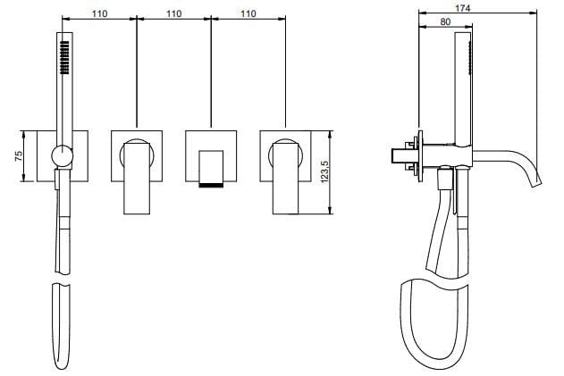 Набор латунных настенных ванн с ручным душем Rubinetterie Treemme ARCH-00105446 - Вид №2