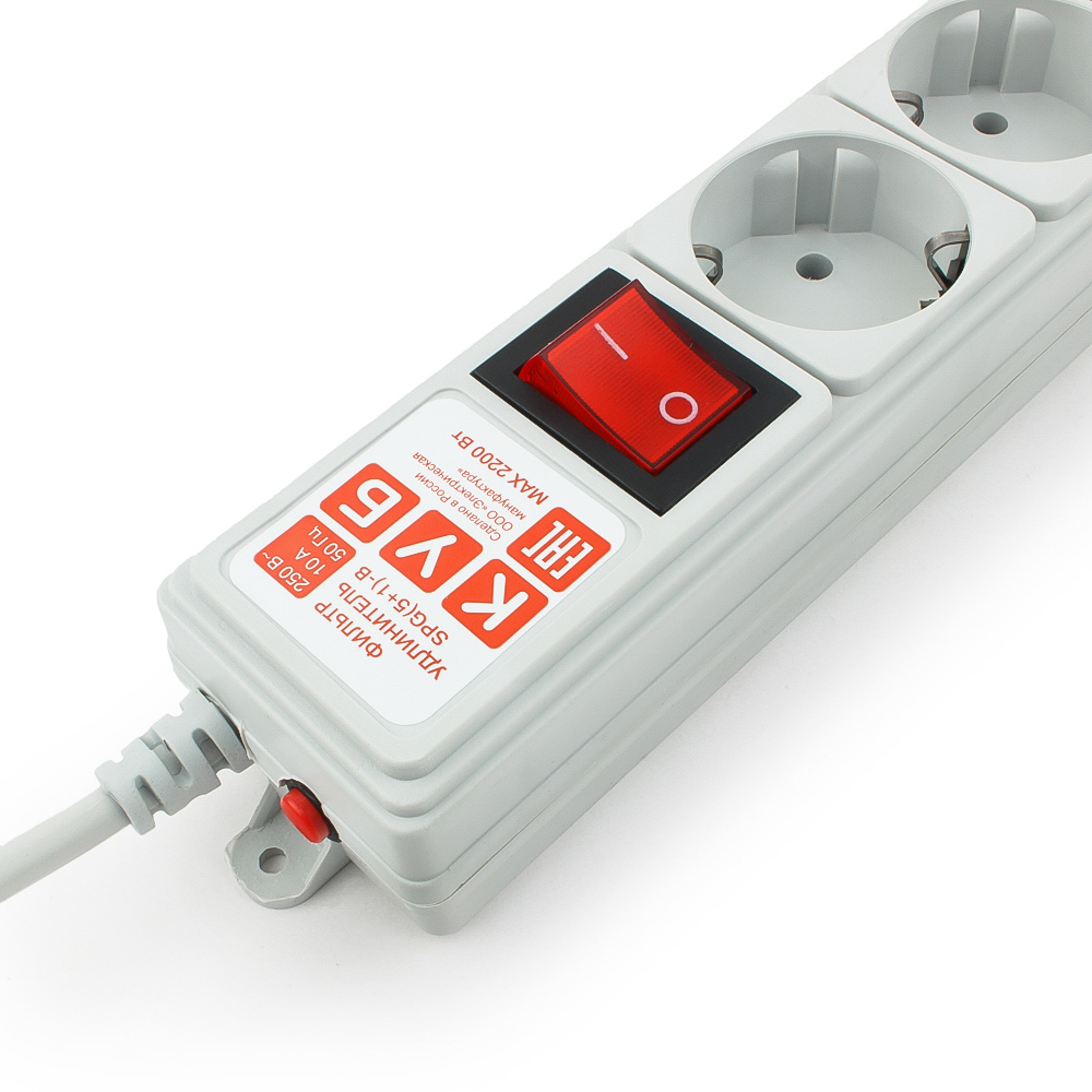 SPG(5+1)-B-15 Surge protector power cube 5m 6 outlets (gray) 10a / 2.2kw Электрическая мануфактура Santreyd  - Вид №1