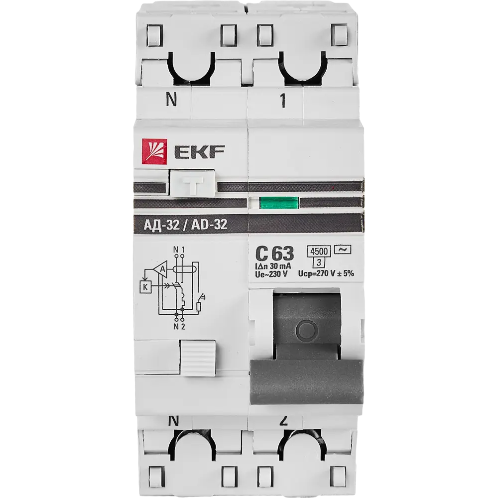 Дифференциальный автомат EKF АД-32 1P N C63 А 30 мА 4.5 кА АС 82421570 STLM-2211293  - Вид №1