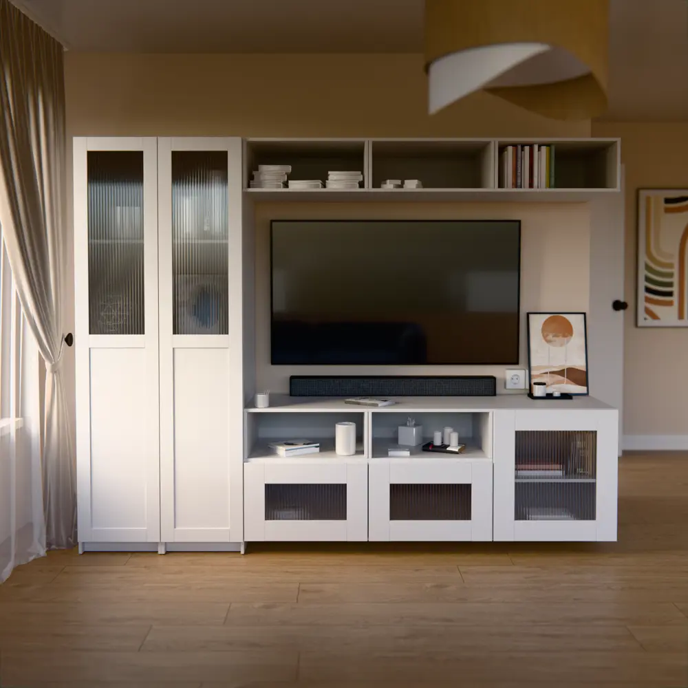 Дверь для шкафа Буккер 1 рифленое стекло 39.7x193.8x1.6 см ДСП левая цвет белый матовый Santreyd STLM-2097476 - Вид №10