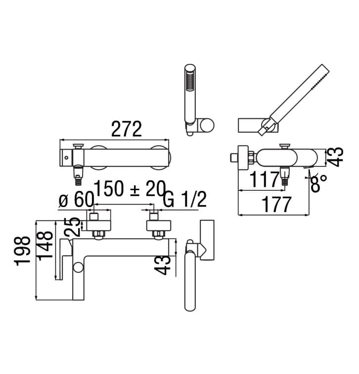 Настенный смеситель для ванны Nobili Up ARCH-00071700 - Вид №2